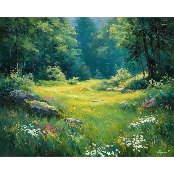 fantasy meadow,daylight calm,oil painting