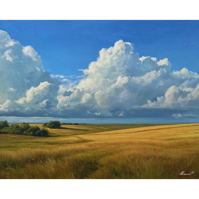 field,cloud cover,oil painting