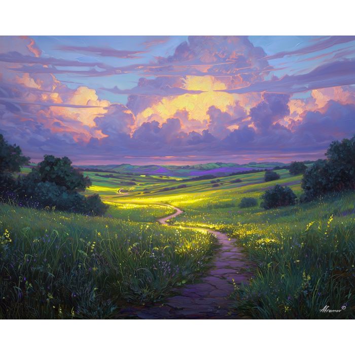 fantasy path,day glow,oil painting