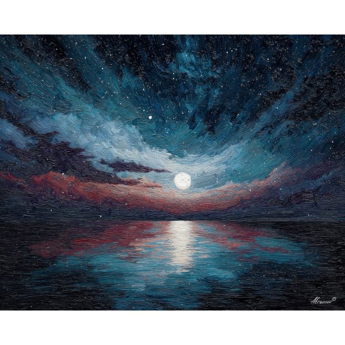 fantasy horizon,moonlight,night oil painting