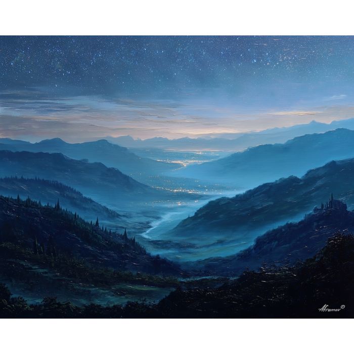 fantasy valley,night calm,oil painting