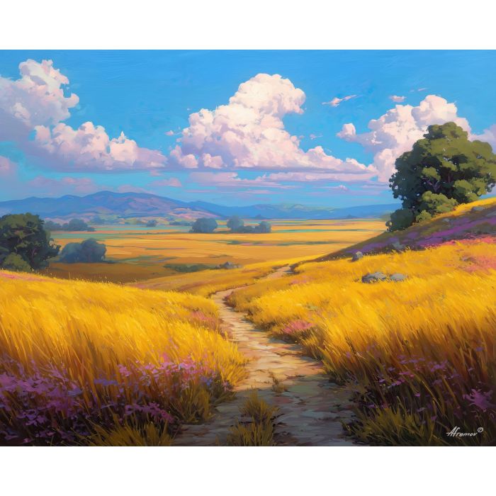 fantasy field,daylight path,oil painting