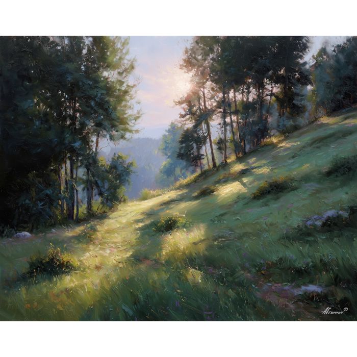 hillside landscape,soft light,oil painting