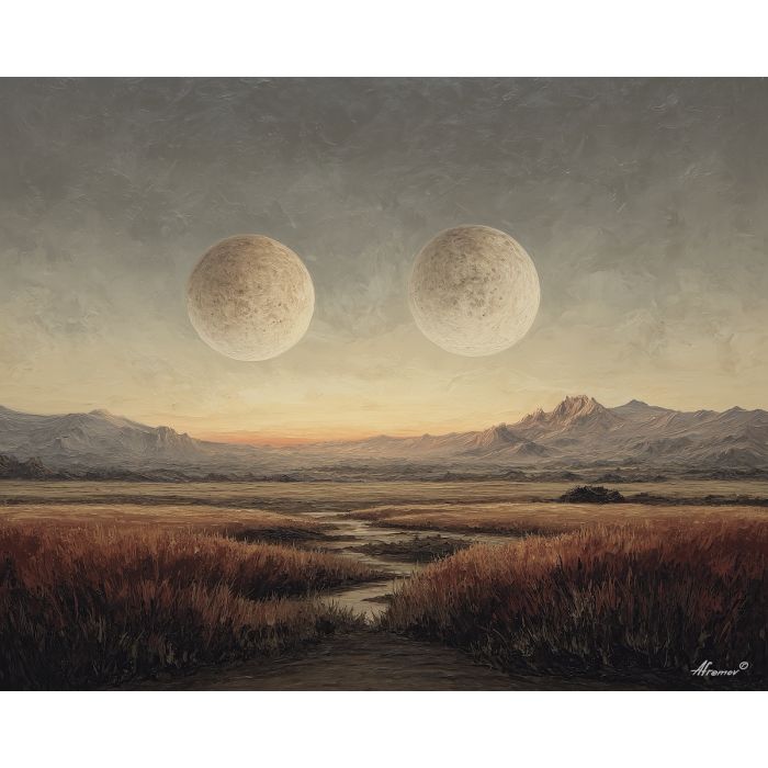 fantasy moons,lowland,night scene,oil painting