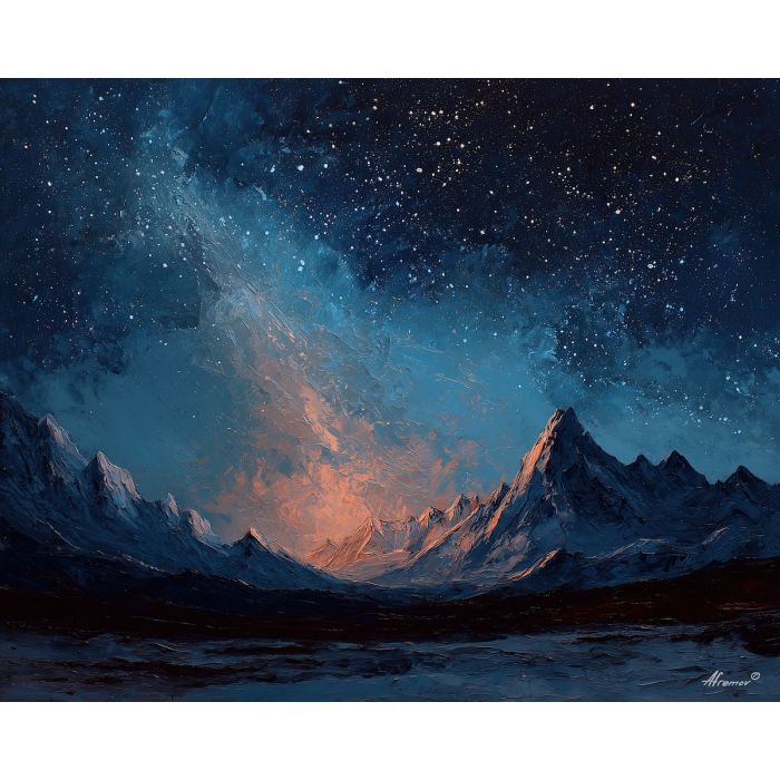 fantasy mountains,starlight,ridge,oil painting