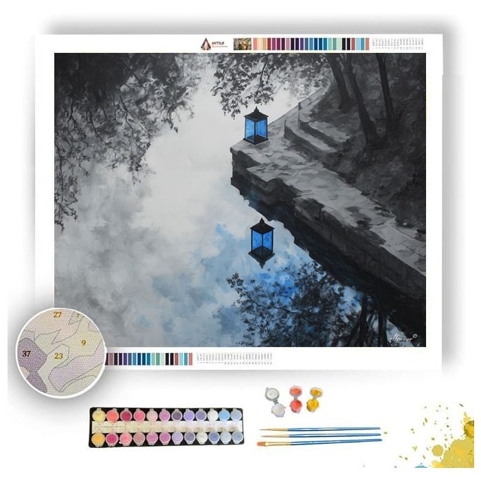 BLUE LANTERN RIVER B&W - Paint by Numbers Full Kit