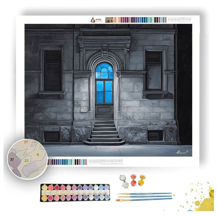 BLUE WINDOW GLOW B&W - Paint by Numbers Full Kit
