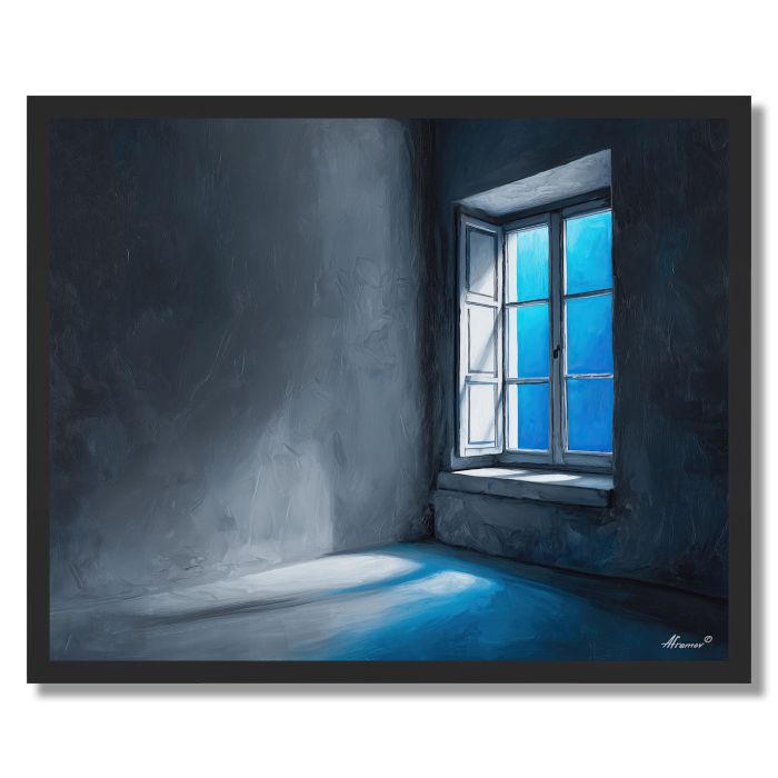 BLUE WINDOW LIGHT B&W - FRAMED