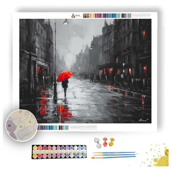 CRIMSON UMBRELLA B&W - Paint by Numbers Full Kit