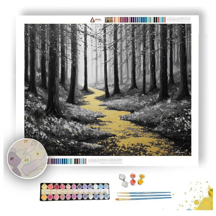 GOLD LEAF PATHWAY B&W - Paint by Numbers Full Kit