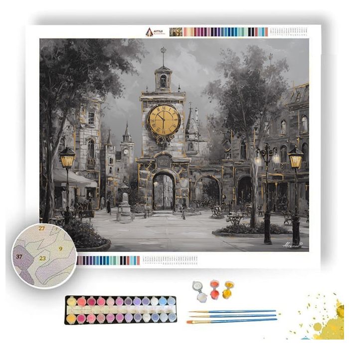 GOLDEN CLOCK SQUARE B&W - Paint by Numbers Full Kit