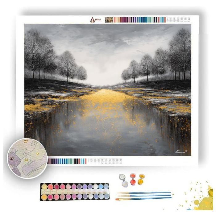 GOLDEN HORIZON PATH B&W - Paint by Numbers Full Kit