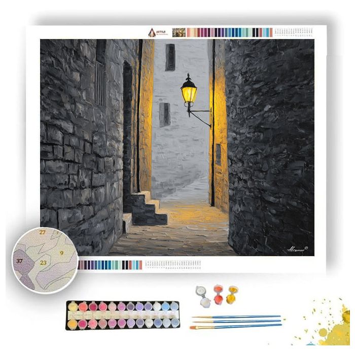 GOLDEN LAMP ALLEY B&W - Paint by Numbers Full Kit