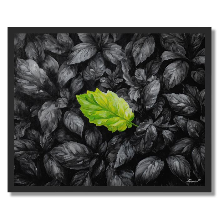 GREEN LEAF STILL B&W - FRAMED
