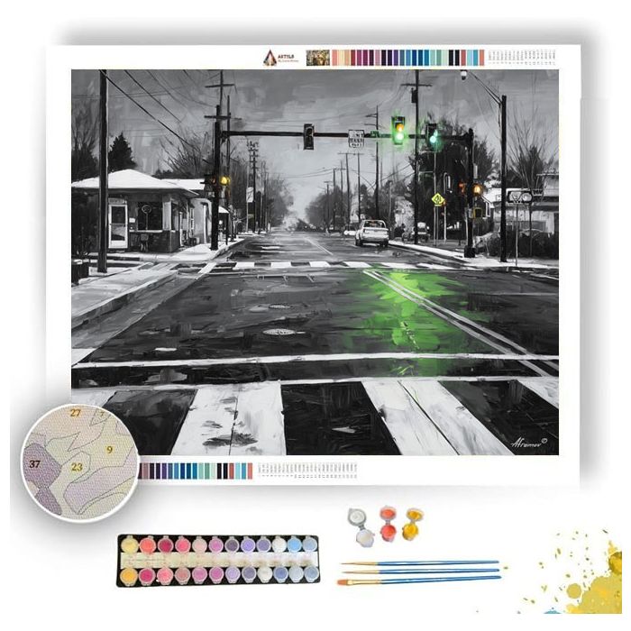 GREEN LIGHT CROSSING B&W - Paint by Numbers Full Kit