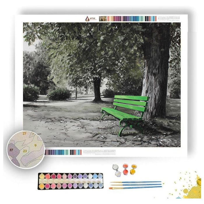 GREEN PARK BENCH B&W - Paint by Numbers Full Kit