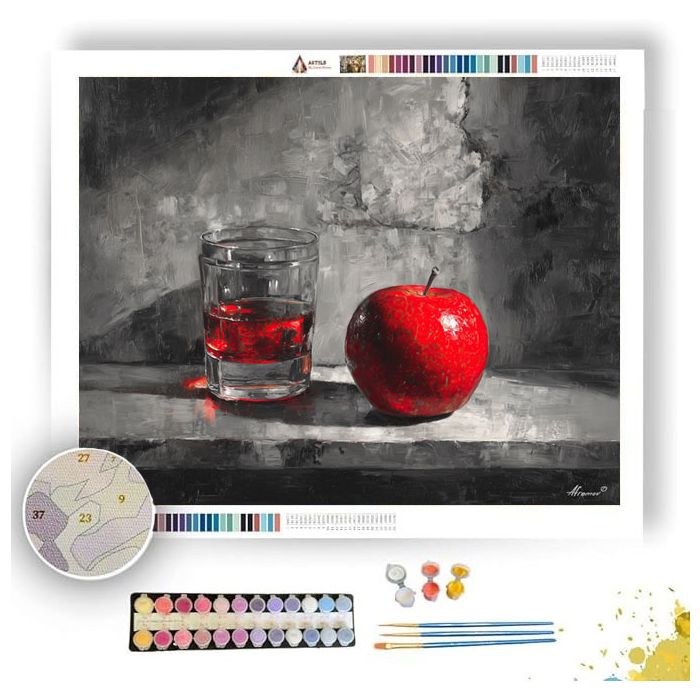RED APPLE TABLE B&W - Paint by Numbers Full Kit