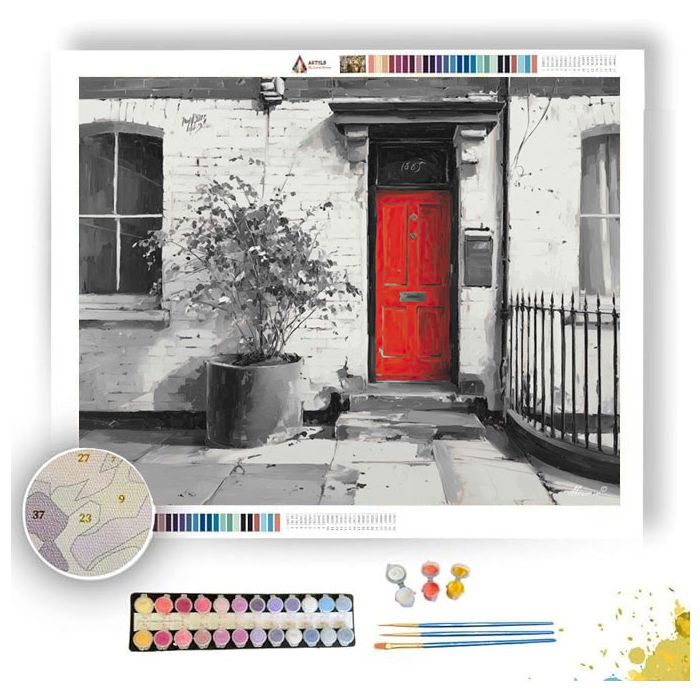 RED DOORWAY B&W - Paint by Numbers Full Kit