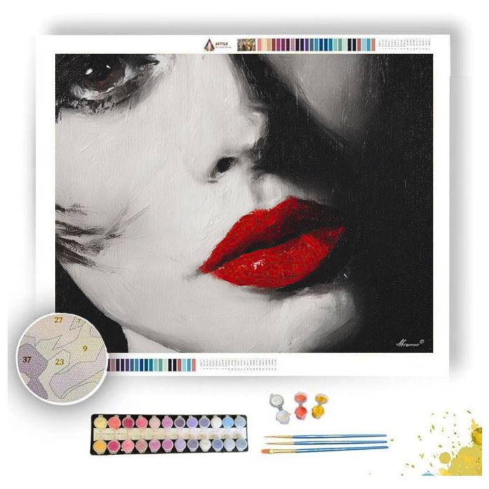 RED LIP DETAIL B&W - Paint by Numbers Full Kit