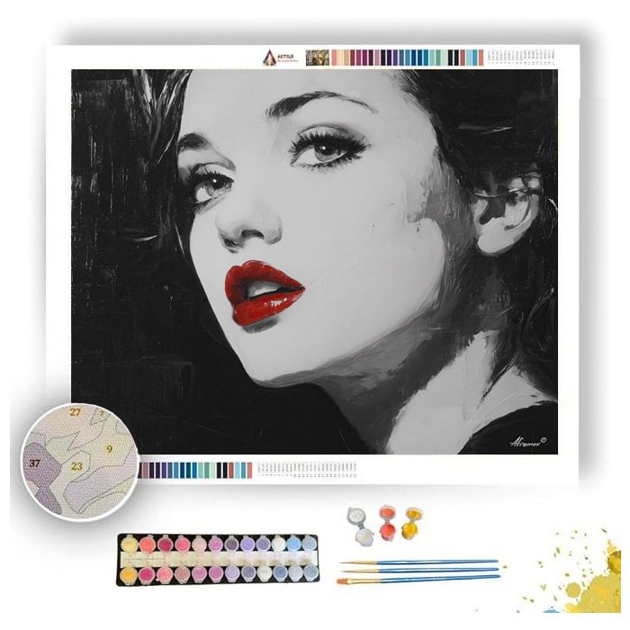 RED LIP PORTRAIT B&W - Paint by Numbers Full Kit