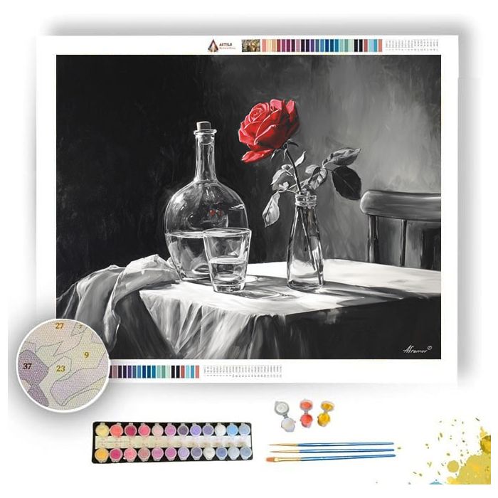 RED ROSE TABLE B&W - Paint by Numbers Full Kit