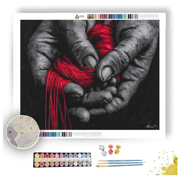RED THREAD HANDS B&W - Paint by Numbers Full Kit