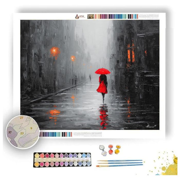 VERMILION RAIN FIGURE B&W - Paint by Numbers Full Kit