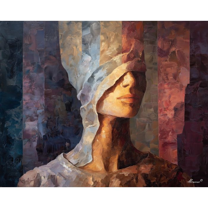 balanced, veiled, palette knife, oil painting, impasto, thick paint, layered pigment, scraped texture, hand painted, fine art, expressive surface, material depth, painterly, atmospheric, visual rhythm, textured painting, studio art