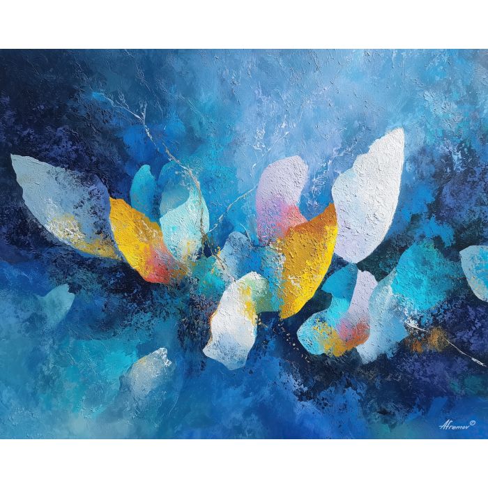 blooming, calm, palette knife, oil painting, impasto, thick paint, layered pigment, scraped texture, hand painted, fine art, expressive surface, material depth, painterly, atmospheric, visual rhythm, textured painting, studio art