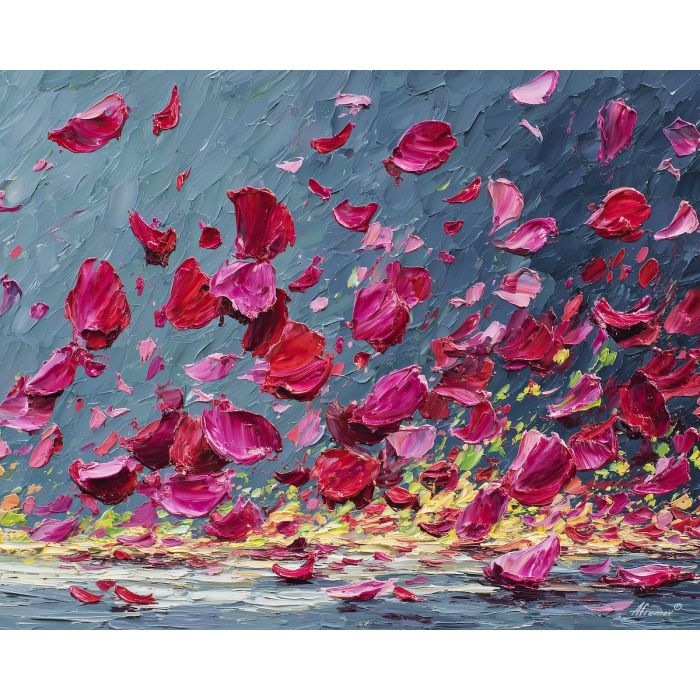 low, held, palette knife, oil painting, impasto, thick paint, layered pigment, scraped texture, hand painted, fine art, expressive surface, material depth, painterly, atmospheric, visual rhythm, textured painting, studio art