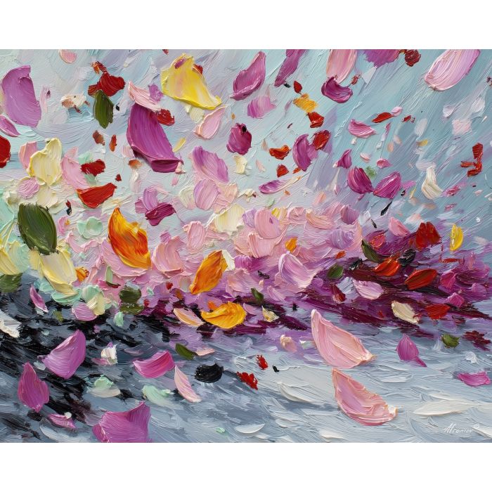 low, unfolding, palette knife, oil painting, impasto, thick paint, layered pigment, scraped texture, hand painted, fine art, expressive surface, material depth, painterly, atmospheric, visual rhythm, textured painting, studio art