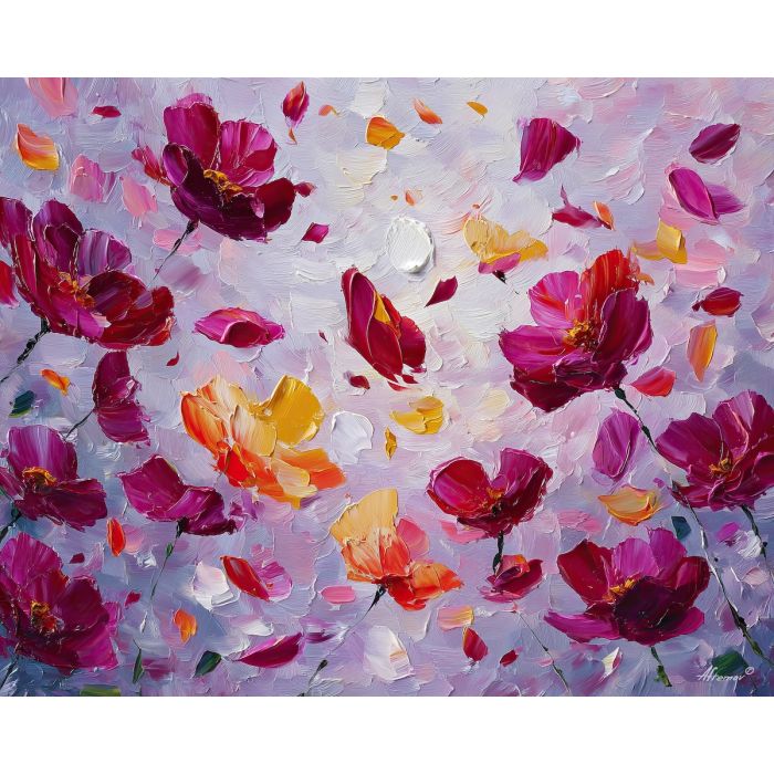 resting, blooming, palette knife, oil painting, impasto, thick paint, layered pigment, scraped texture, hand painted, fine art, expressive surface, material depth, painterly, atmospheric, visual rhythm, textured painting, studio art