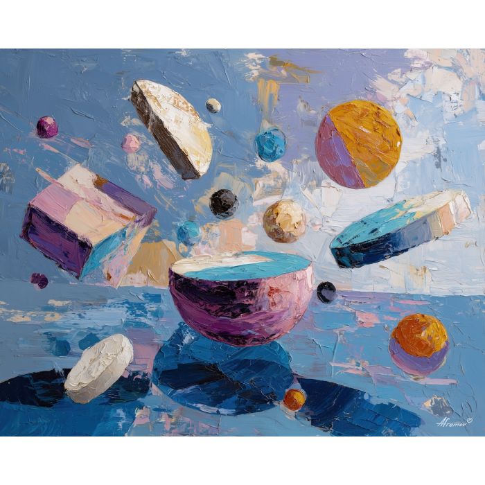 resting, suspended, palette knife, oil painting, impasto, thick paint, layered pigment, scraped texture, hand painted, fine art, expressive surface, material depth, painterly, atmospheric, visual rhythm, textured painting, studio art