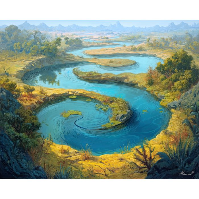 fantasy serpent,river landscape,daylight magic,oil painting