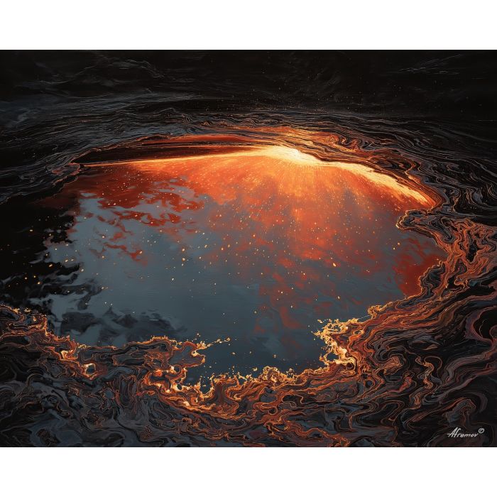 fire element,bowl landscape,contained heat,oil painting