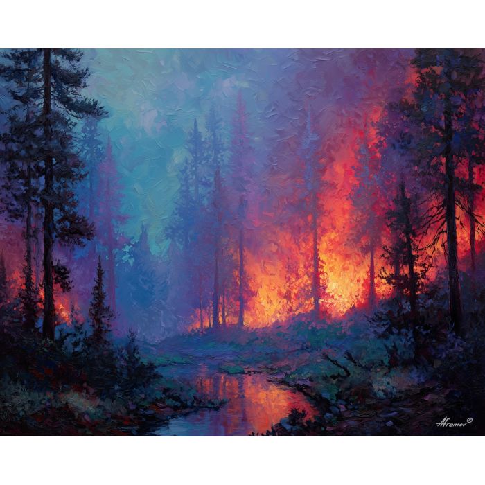 fire element,nature forest,elemental balance,oil painting