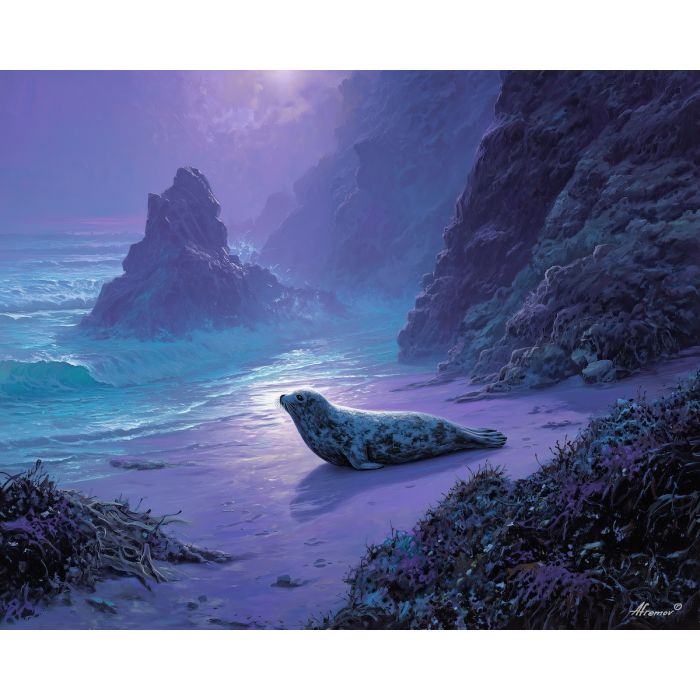 fantasy seal,coastal creature,daylight oil painting
