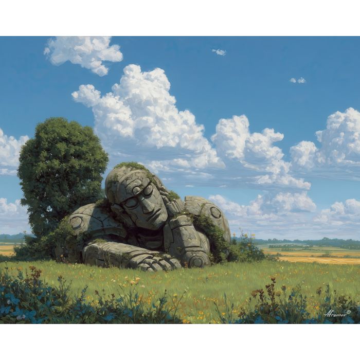fantasy golem,stone creature,day landscape,oil painting
