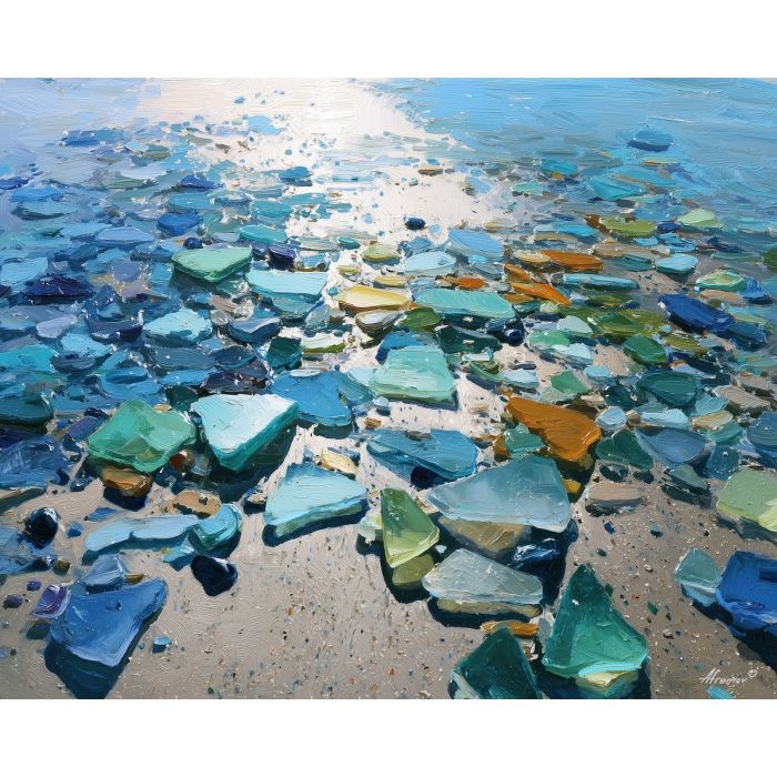 focused, hidden, surface, sea glass, palette knife, oil painting, impasto, thick paint, textured surface, expressive art, painterly style, material depth, visual rhythm, contemporary art, hand painted, layered pigment, atmospheric, modern composition
