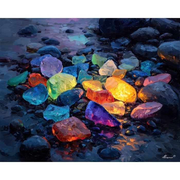 soft, open, scene, sea glass, palette knife, oil painting, impasto, thick paint, textured surface, expressive art, painterly style, material depth, visual rhythm, contemporary art, hand painted, layered pigment, atmospheric, modern composition