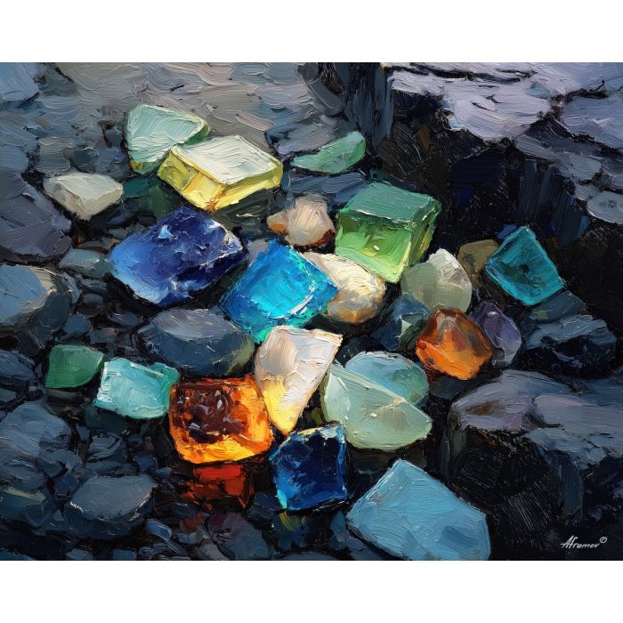 gentle, edge, sea glass, palette knife, oil painting, impasto, thick paint, textured surface, expressive art, painterly style, material depth, visual rhythm, contemporary art, hand painted, layered pigment, atmospheric, modern composition