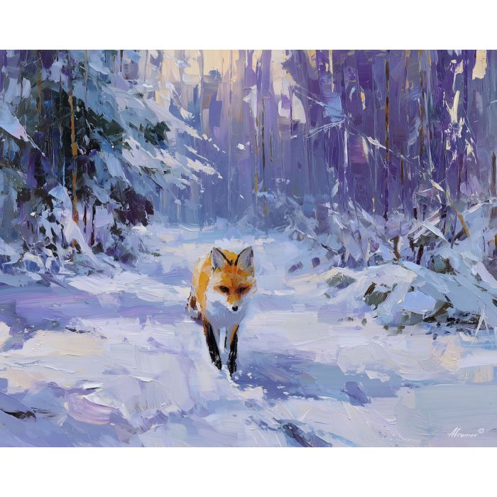dreamy, vision, fox, palette knife, oil painting, impasto, thick paint, textured surface, expressive art, painterly style, material depth, visual rhythm, contemporary art, hand painted, layered pigment, atmospheric, modern composition