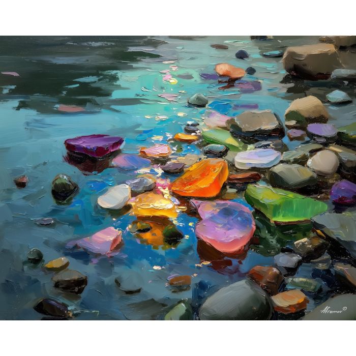 gentle, gesture, sea glass, palette knife, oil painting, impasto, thick paint, textured surface, expressive art, painterly style, material depth, visual rhythm, contemporary art, hand painted, layered pigment, atmospheric, modern composition