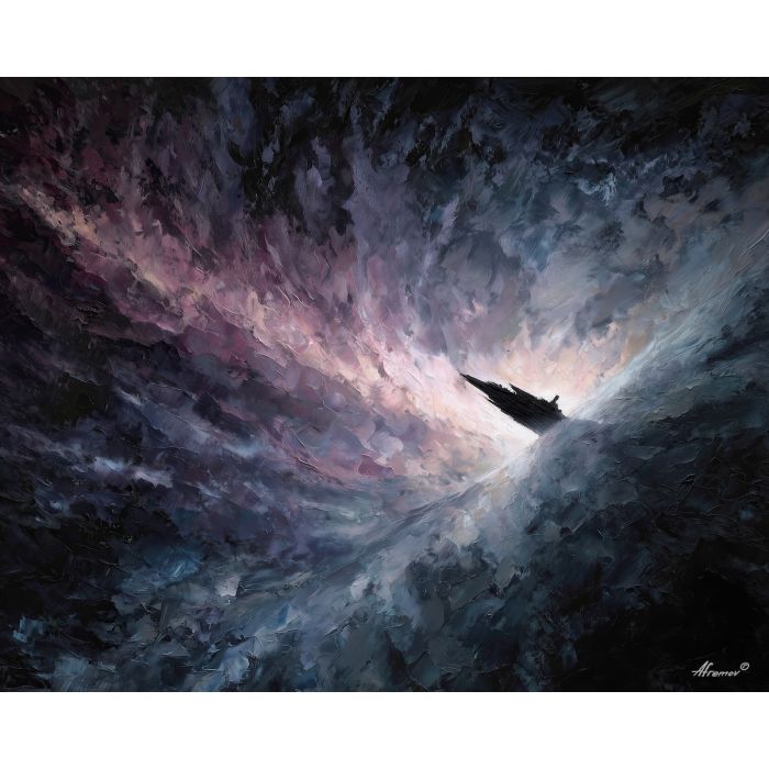 charged, muted, composition, star wars, palette knife, oil painting, impasto, thick paint, textured surface, expressive art, painterly style, material depth, visual rhythm, contemporary art, hand painted, layered pigment, atmospheric, modern composition