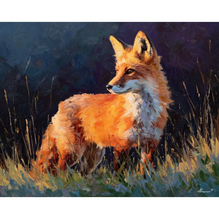 gentle, form, fox, palette knife, oil painting, impasto, thick paint, textured surface, expressive art, painterly style, material depth, visual rhythm, contemporary art, hand painted, layered pigment, atmospheric, modern composition