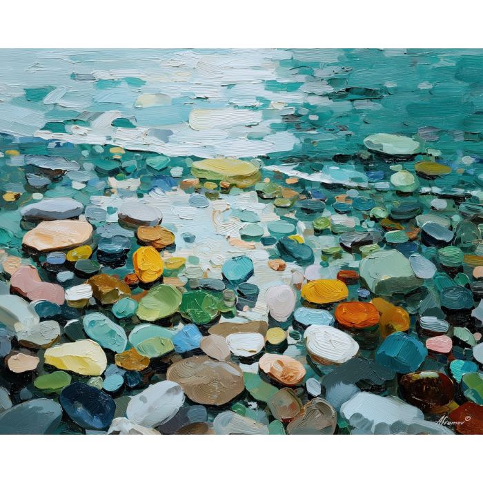 gentle, hidden, composition, sea glass, palette knife, oil painting, impasto, thick paint, textured surface, expressive art, painterly style, material depth, visual rhythm, contemporary art, hand painted, layered pigment, atmospheric, modern composition