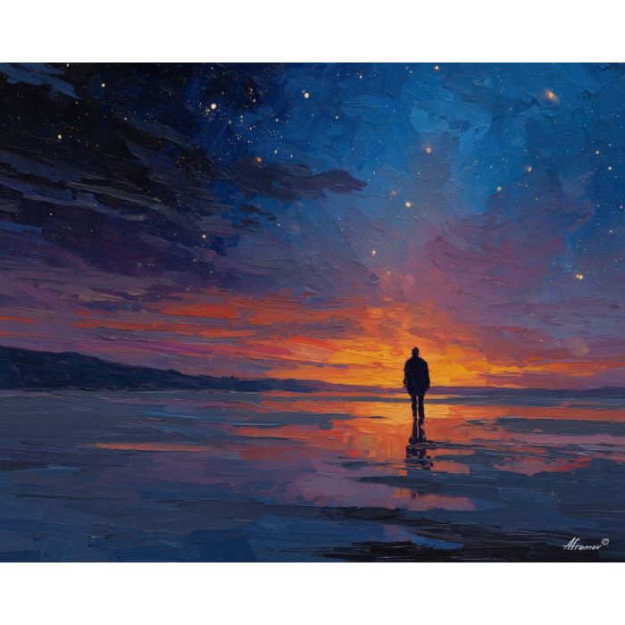 warm, calm, frame, star wars, palette knife, oil painting, impasto, thick paint, textured surface, expressive art, painterly style, material depth, visual rhythm, contemporary art, hand painted, layered pigment, atmospheric, modern composition