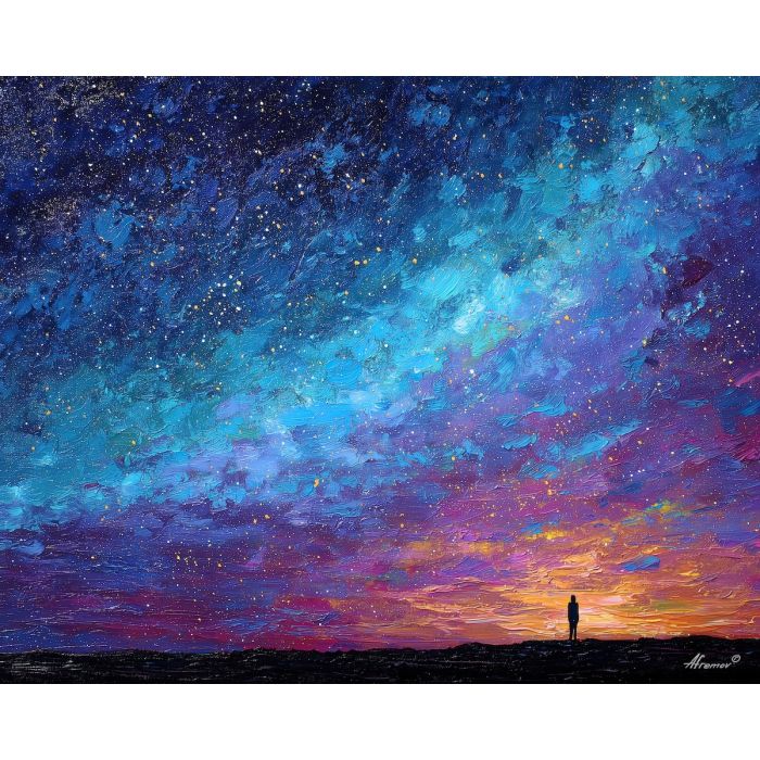 bright, figure, star wars, palette knife, oil painting, impasto, thick paint, textured surface, expressive art, painterly style, material depth, visual rhythm, contemporary art, hand painted, layered pigment, atmospheric, modern composition