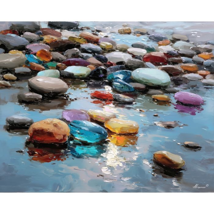 dreamy, figure, sea glass, palette knife, oil painting, impasto, thick paint, textured surface, expressive art, painterly style, material depth, visual rhythm, contemporary art, hand painted, layered pigment, atmospheric, modern composition