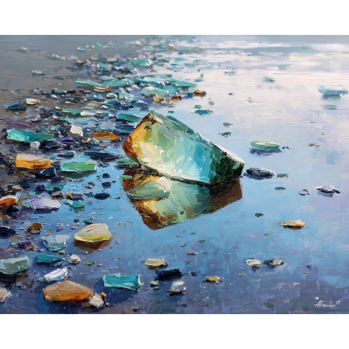 hidden, dreamy, balance, sea glass, palette knife, oil painting, impasto, thick paint, textured surface, expressive art, painterly style, material depth, visual rhythm, contemporary art, hand painted, layered pigment, atmospheric, modern composition